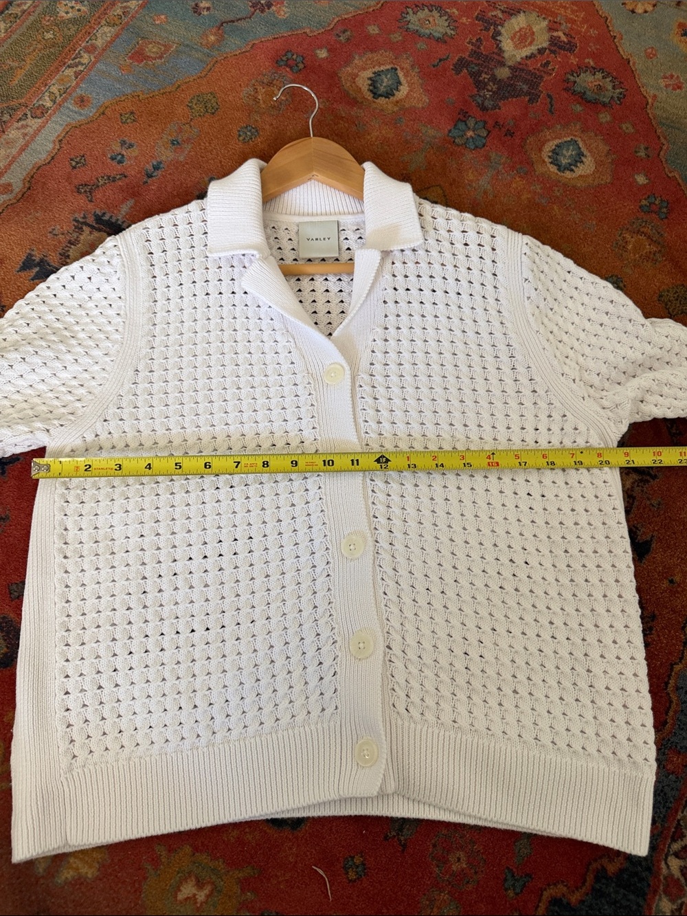 VARLEY Ellie Knit White Cotton Crochet Shirt Cardigan Size Small S Oversized - Picture 10 of 11